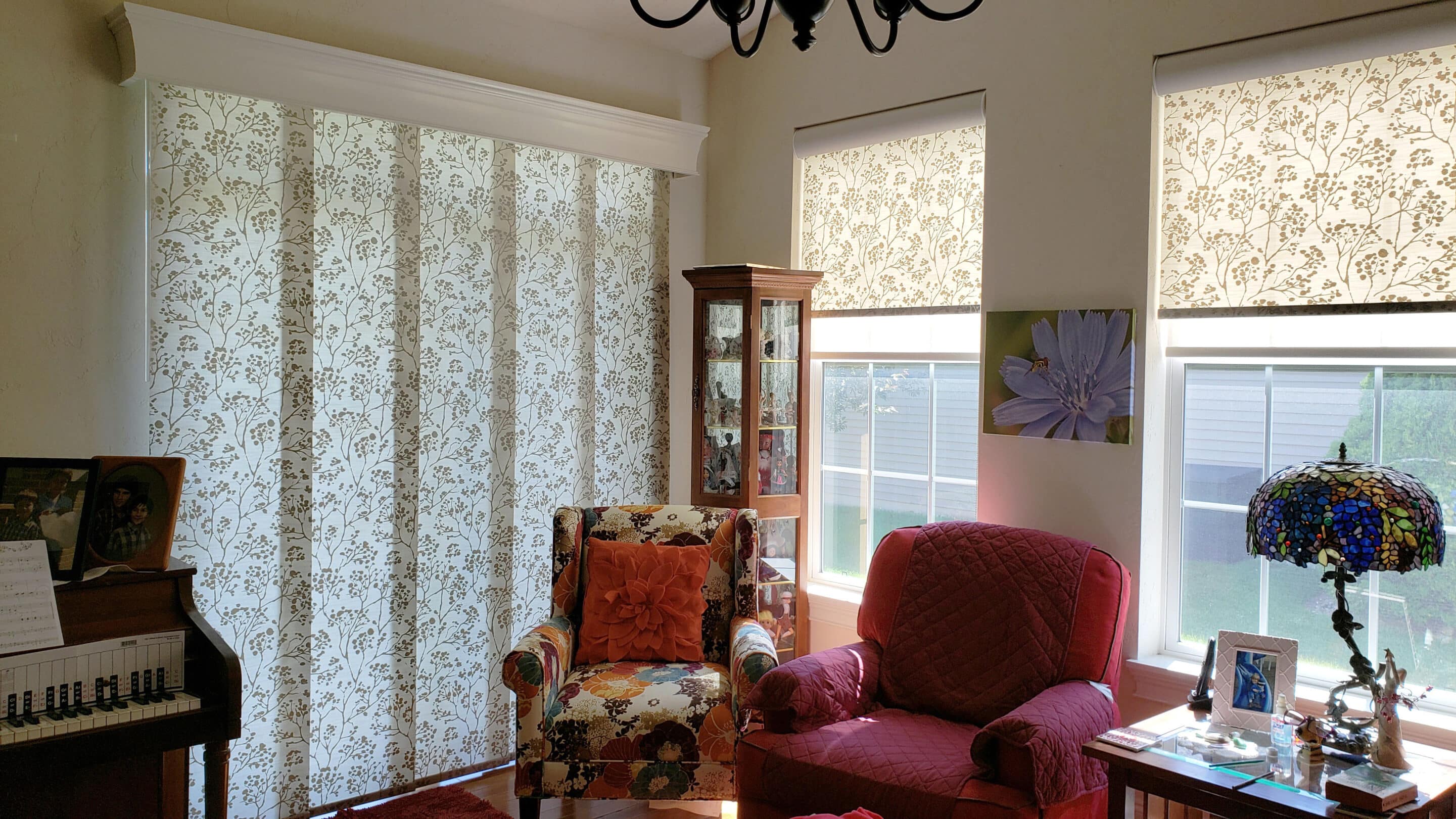 Sliding Panel Decorative Fabric with Roller Shades Cindy